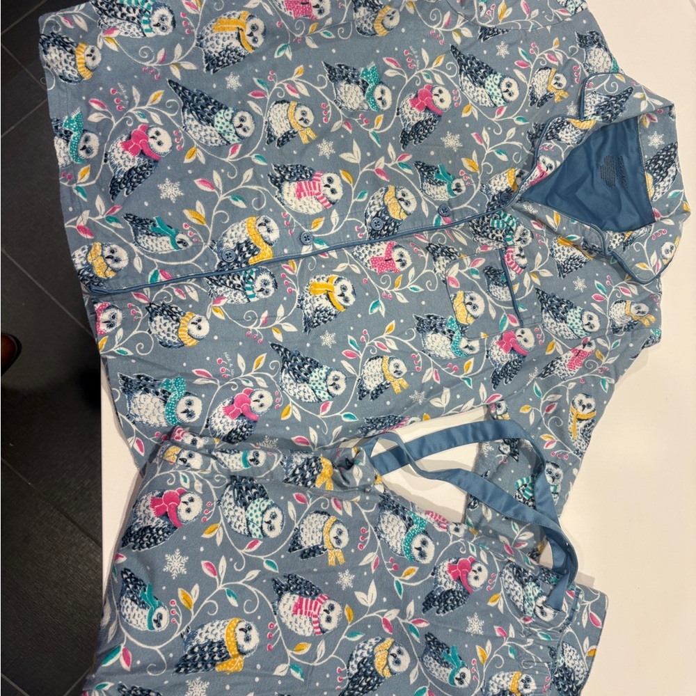 Owl Print Pajama Set- Size XS- Blue Multicolor